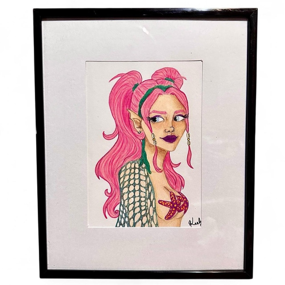 Original Colored Pencil Mermaid/Siren Drawing Framed artwork